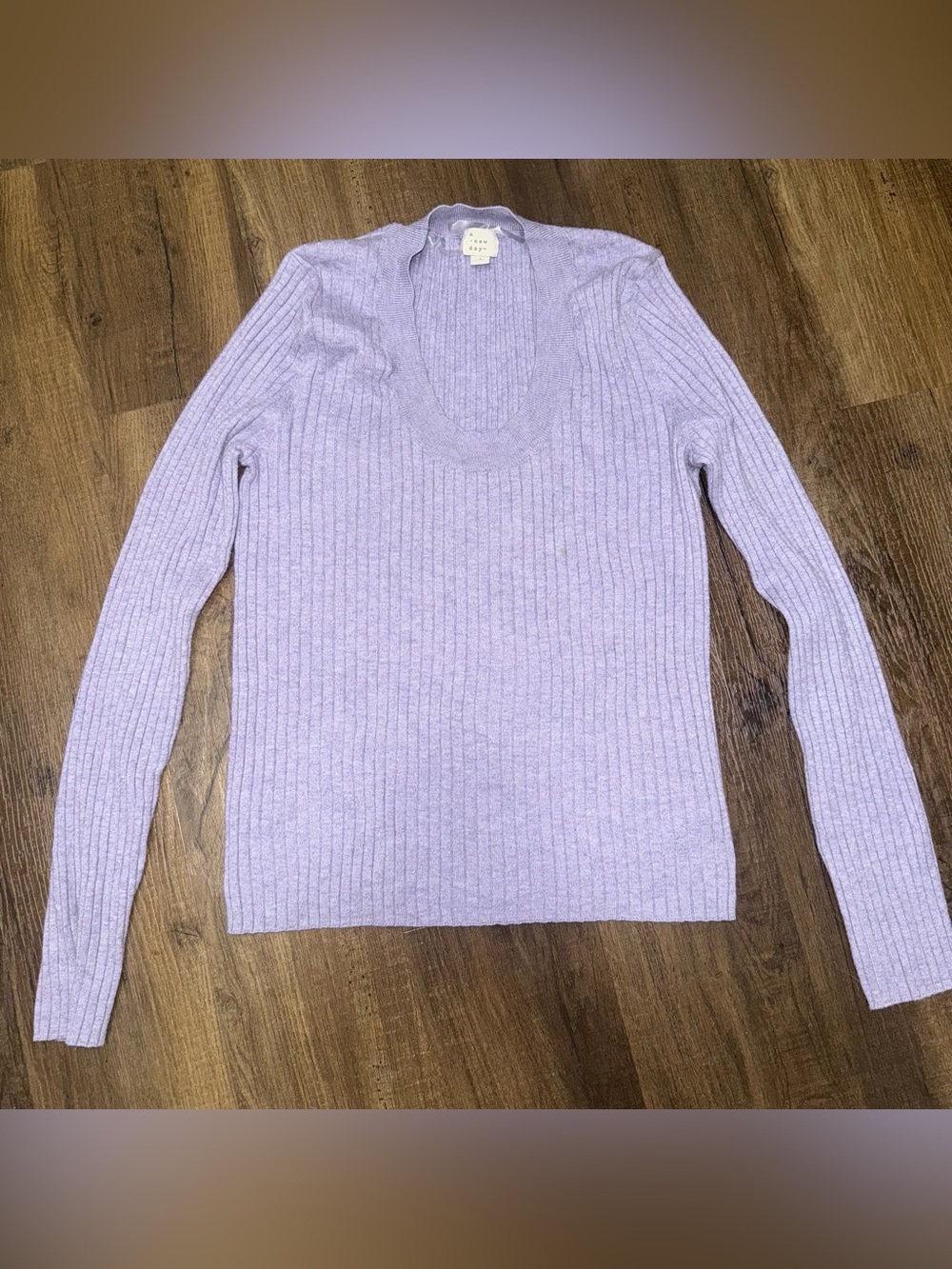 A New Day Lavender Light Purple Scoop Neck Ribbed Knit Long Sleeve Sweater - Siz